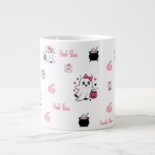 Pink Boo Cute Ghost Halloween Coffee Cup Extra Grote Beker (Voorkant)