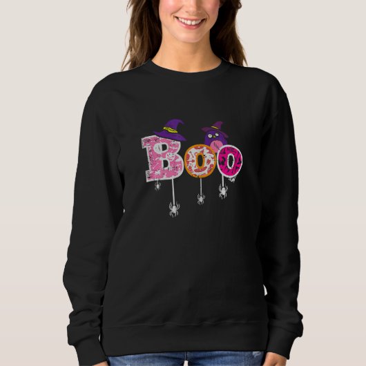 Pink Boo Spider Witch Hat Cute Scary Halloween Gir Trui (Voorkant)