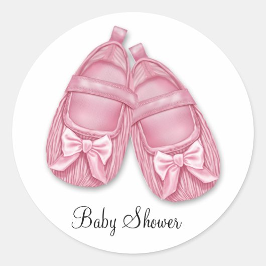 Pink Booties Baby shower Ronde Sticker (Voorkant)