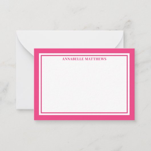 Pink Border Minimalist Name Monogram Notitiekaartje (Voorkant)