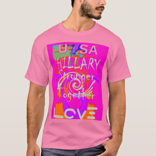 Pink Bordered Hillary Inspiration Art Print T-shirt (Voorkant)