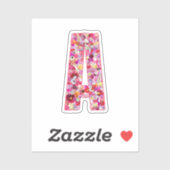 Pink Botanical Monogram Floral Letter A Initial Sticker (Vel)