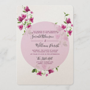 Pink Bougainvillea Flower Wedding Invitation Kaart