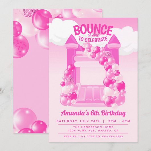 Pink Bounce House Party Kaart (Voorkant / Achterkant)