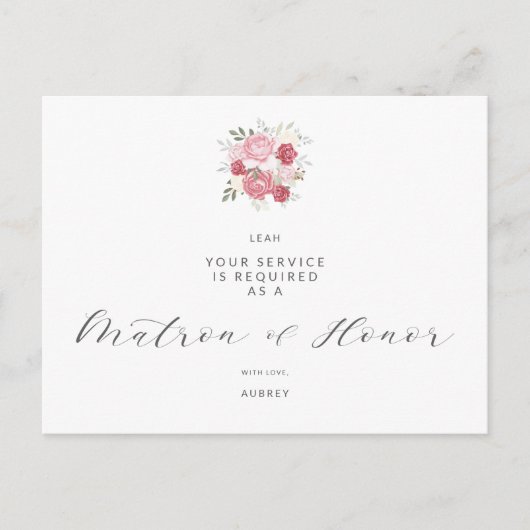 Pink Bouquet Will You Be My Matron Honor Proposal  Briefkaart (Voorkant)