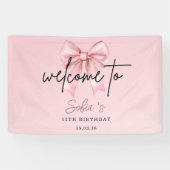 🎀 Pink Bow 12th Birthday Party Welcome Banner (Horizontaal)
