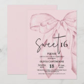 Pink Bow 16th Birthday ⎮Modern Elegant Sweet 16 Kaart (Voorkant / Achterkant)