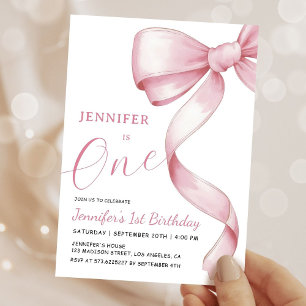 Pink Bow 1er Anniversaire Fille Invitation