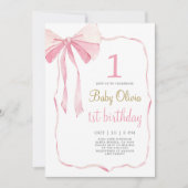 Pink Bow 1er anniversaire Invitation (Devant)