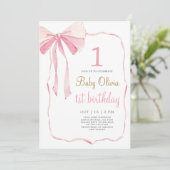Pink Bow 1er anniversaire Invitation (Debout devant)