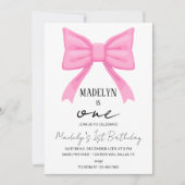 Pink Bow 1er Anniversaire Invitation Girl, Coquet  (Devant)