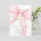 🎀 Pink Bow 1st Birthday Invitation 💕 (Debout devant)