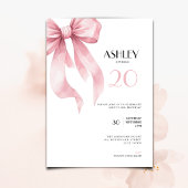 Pink Bow 20th Birthday Invitation for Girls