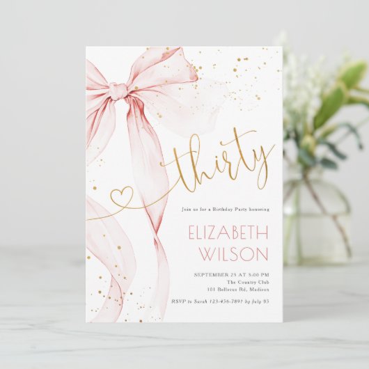 Pink Bow 30th Birthday Invitation (Debout devant)
