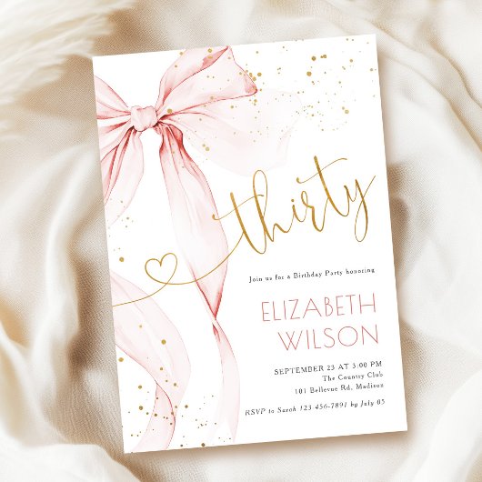 Pink Bow 30th Birthday Invitation