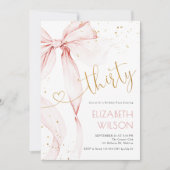 Pink Bow 30th Birthday Invitation Kaart (Voorkant)