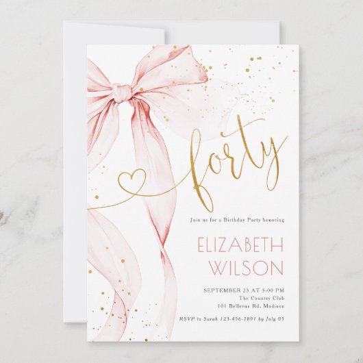 Pink Bow 40th Birthday Invitation (Devant)
