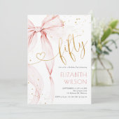 Pink Bow 50th Birthday Invitation (Debout devant)