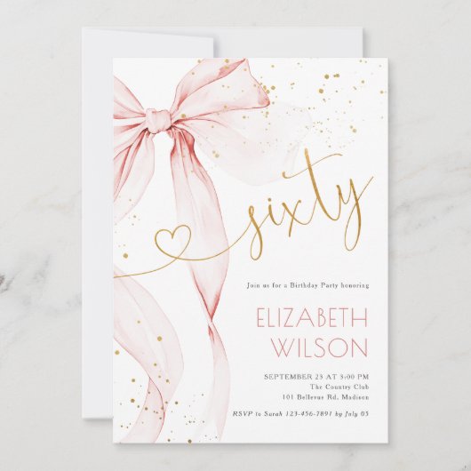 Pink Bow 60th Birthday Invitation (Devant)