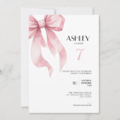 Pink Bow 7th Birthday Invitation for Girls (Devant)