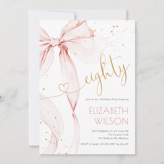 Pink Bow 80th Birthday Invitation (Devant)
