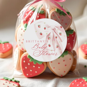 Pink Bow Aardbeien Baby shower Ronde Sticker