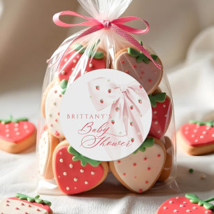 Pink Bow Aardbeien Baby shower Ronde Sticker
