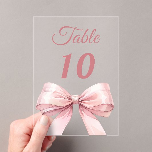 Pink bow acrylic table number sign acryl uitnodigingen (Insitu (Draagbaar))
