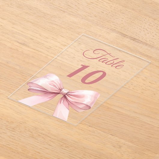 Pink bow acrylic table number sign acryl uitnodigingen (Laagn)