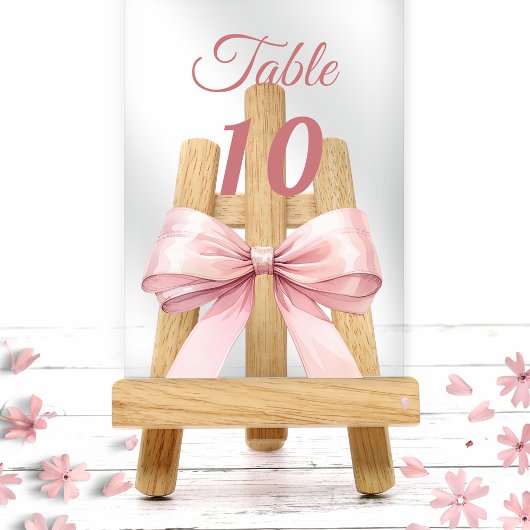 Pink bow acrylic table number sign acryl uitnodigingen