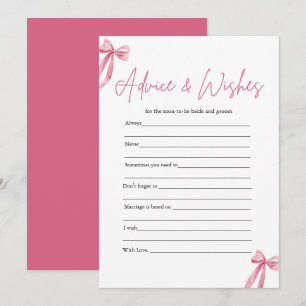 Pink Bow Advies en Wensen Vrijgezellenfeest Game Kaart