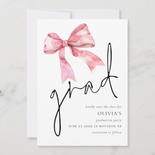 Pink Bow afstuderen Afstudeerder Save the Date (Voorkant)