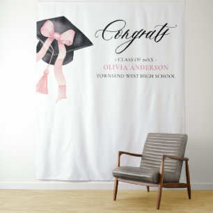 Pink Bow Afstuderen Felicitatie Foto Achtergrond Wandkleed