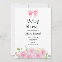 Pink Bow and Floral Baby Shower Invitation