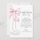 Pink Bow and Pearls 30th Birthday Party Invitation (Devant)