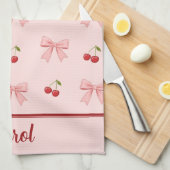 Pink Bow and Red Cherry Coquette Aesthetic Theedoek (Quarter Fold)