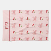 Pink Bow and Red Cherry Coquette Aesthetic Theedoek (Horizontaal)