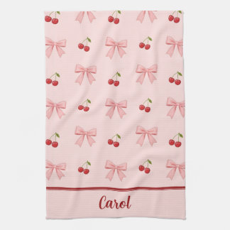 Pink Bow and Red Cherry Coquette Aesthetic Theedoek