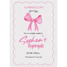 Pink Bow Aqiqah uitnodiging