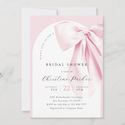 Pink Bow Arch Bruids Douche Uitnodiging (Voorkant)