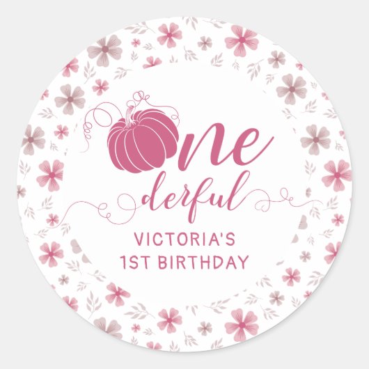 PINK BOW & ARCH FALL PUMPKIN FLOWERS BIRTHDAY RONDE STICKER (Voorkant)