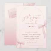 Pink Bow Arch Frame Girl 20th Birthday Invitation (Devant / Derrière)