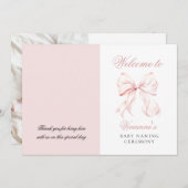 Pink Bow Baby Cérémonie de baptême Programme (Devant / Derrière)