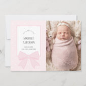 Pink Bow Baby Girl 2 Faire-part de naissance photo (Devant)