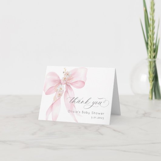 Pink Bow Baby in Bloom Baby shower Bedankt kaart (Voorkant)