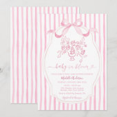 Pink Bow Baby in Bloom Baby Shower Invitation Kaart (Voorkant / Achterkant)