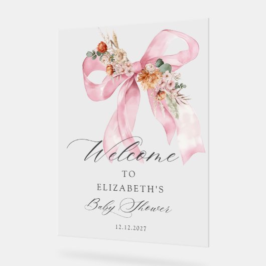 Pink Bow Baby in Bloom Girl Baby Shower Welcome (Angle)