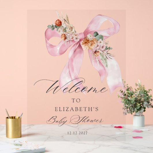Pink Bow Baby in Bloom Girl Baby Shower Welcome (Mariage)