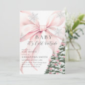 Pink Bow Baby It's Cold Outside Baby Shower Invite (Staand voorkant)