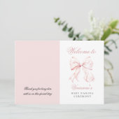 Pink Bow Baby Naming Ceremony Programma (Staand voorkant)